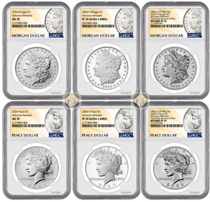 2024 (MS/PF/RP70) 6-Coin Set $1 Morgan/Peace Dollar NGC AR Advance Release