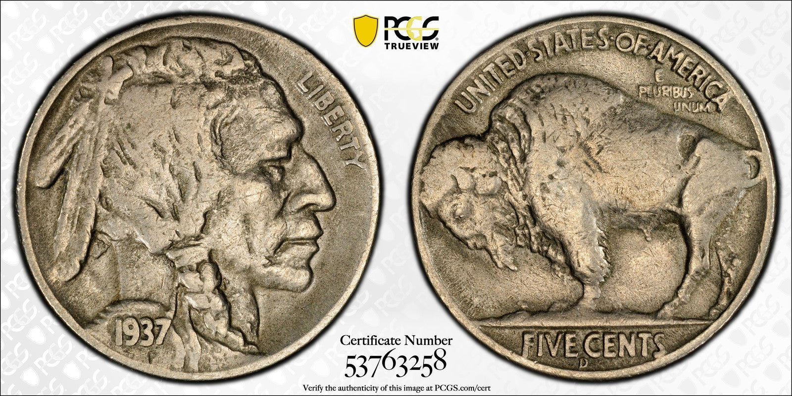 1937-D (VF35 CAC) Three Legged Buffalo Nickel 5C PCGS - 3 Legs