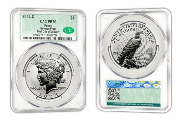 2024-S (RP70) Reverse Proof Morgan & Peace Dollars CACG FD First Day of Delivery