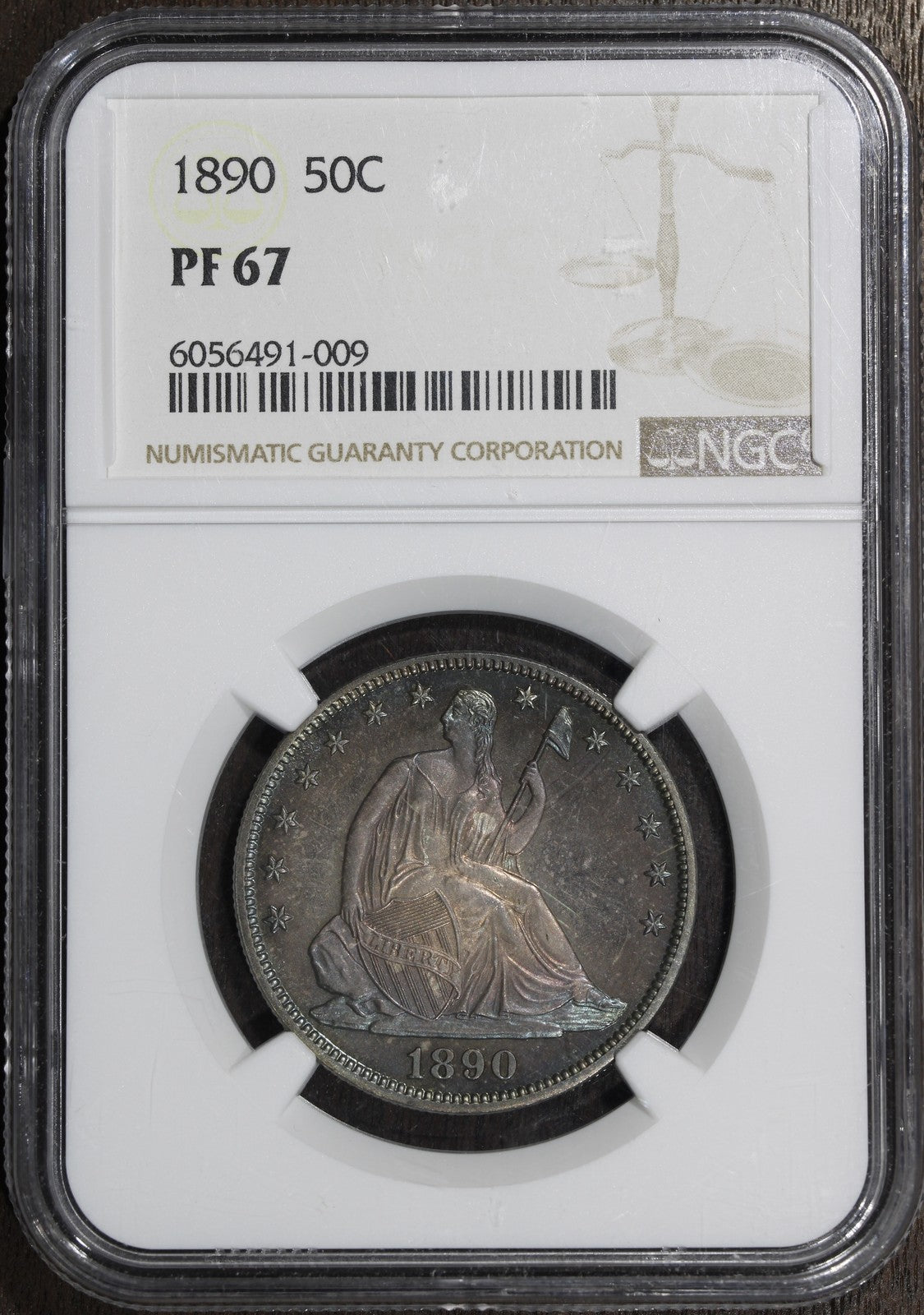1890 (PF67) Proof Seated Liberty Half Dollar 50C NGC - Rainbow Color