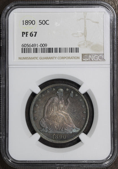 1890 (PF67) Proof Seated Liberty Half Dollar 50C NGC - Rainbow Color