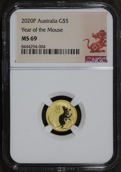 2020-P (MS69) Australia Year of the Mouse 1/10 oz Gold $5 NGC - Lunar Series