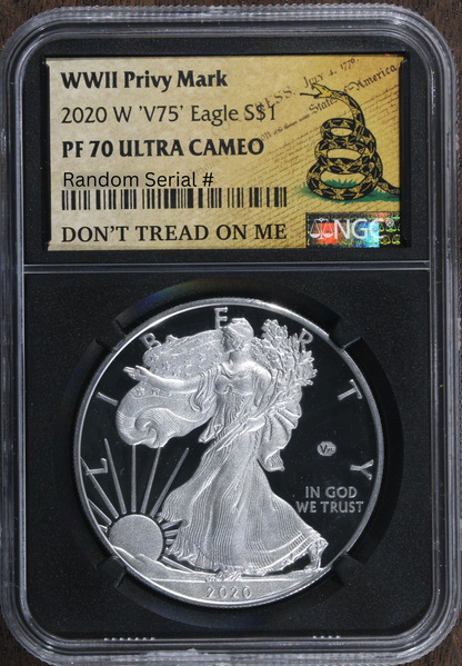 2020-W V75 (PF70 DCAM) Proof Silver Eagle NGC - End of World War II - Snake