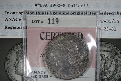 1902-S Morgan Silver Dollar $1 - ANACS Photocert VF35 - Photograde