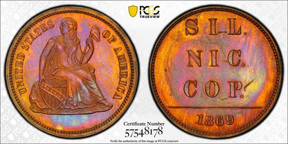 1869 (PR65RB CAC) Pattern Seated Liberty Dime PCGS - Judd-717 TOP POP!