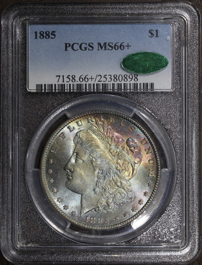 1885 (MS66+ CAC) Morgan Silver Dollar $1 PCGS - Rainbow Toned Gem