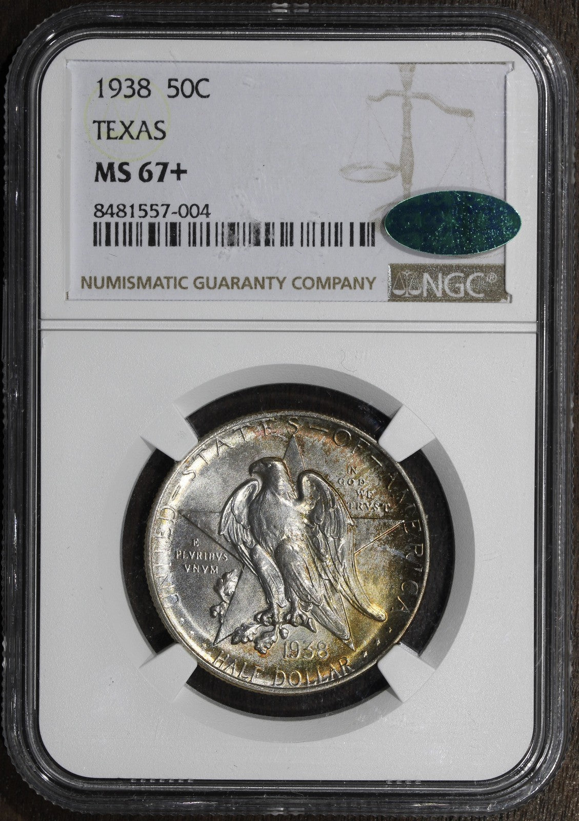 1938 (MS67+ CAC) Texas Centennial Commemorative Half Dollar 50C NGC - PLUS