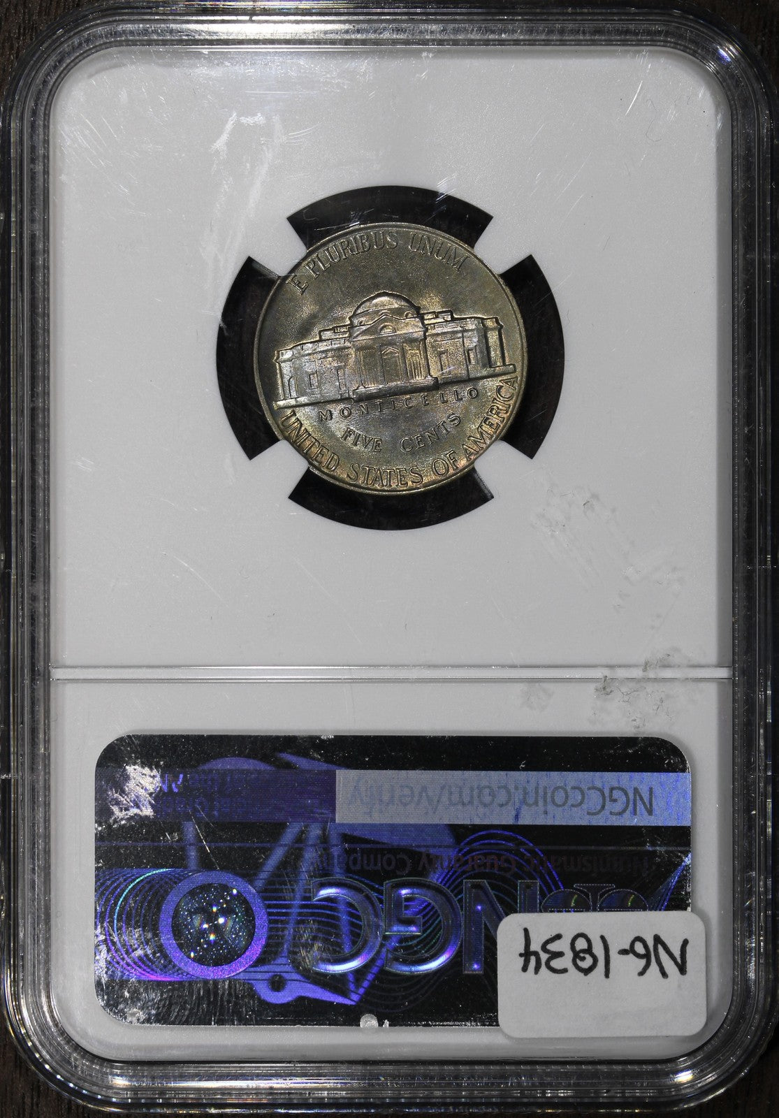 1939 (MS68) Jefferson Nickel 5C NGC - Reverse of 1938, Rainbow Toning