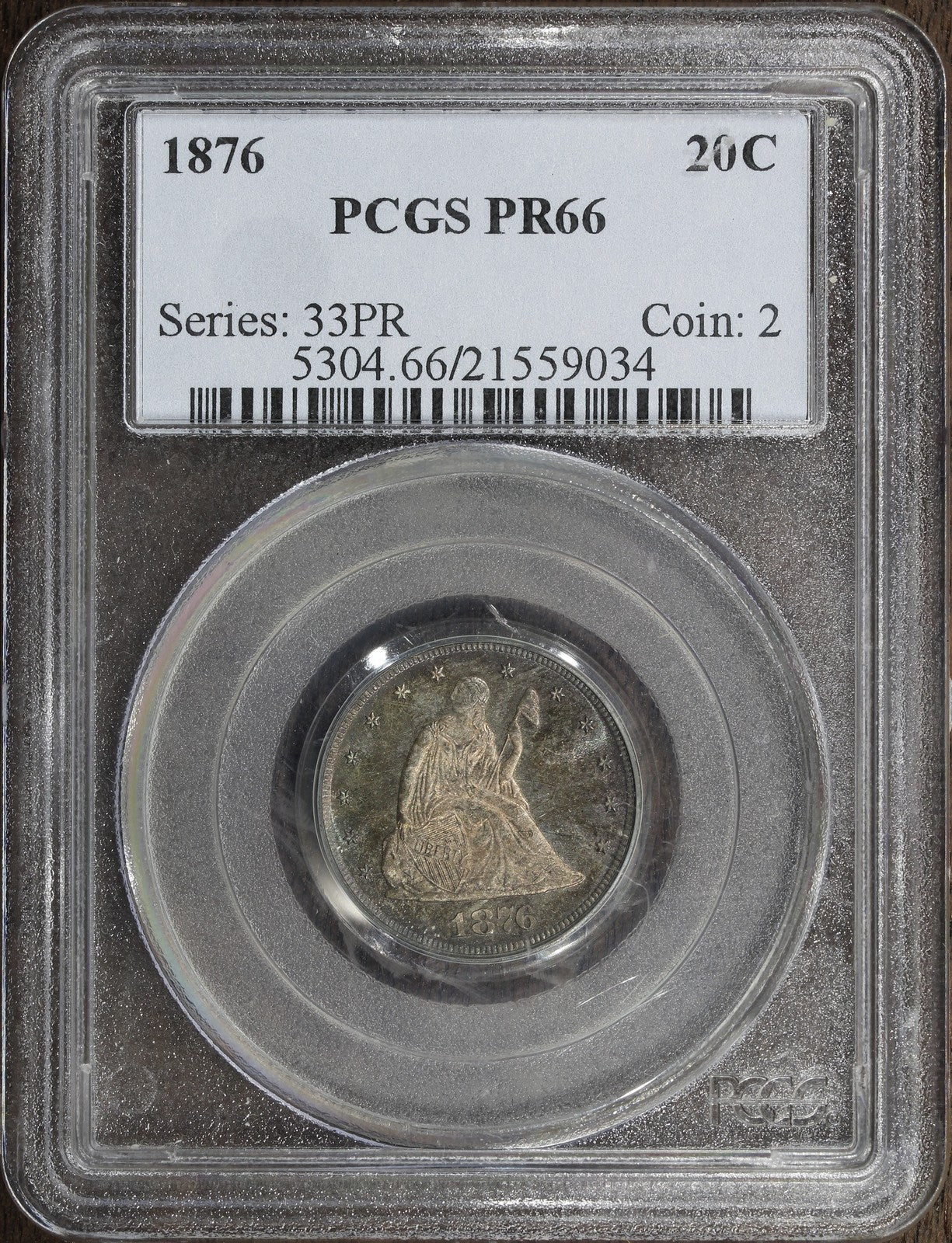 1876 (PR66) Proof Twenty Cent Piece 20C PCGS - Superb Gem Quality