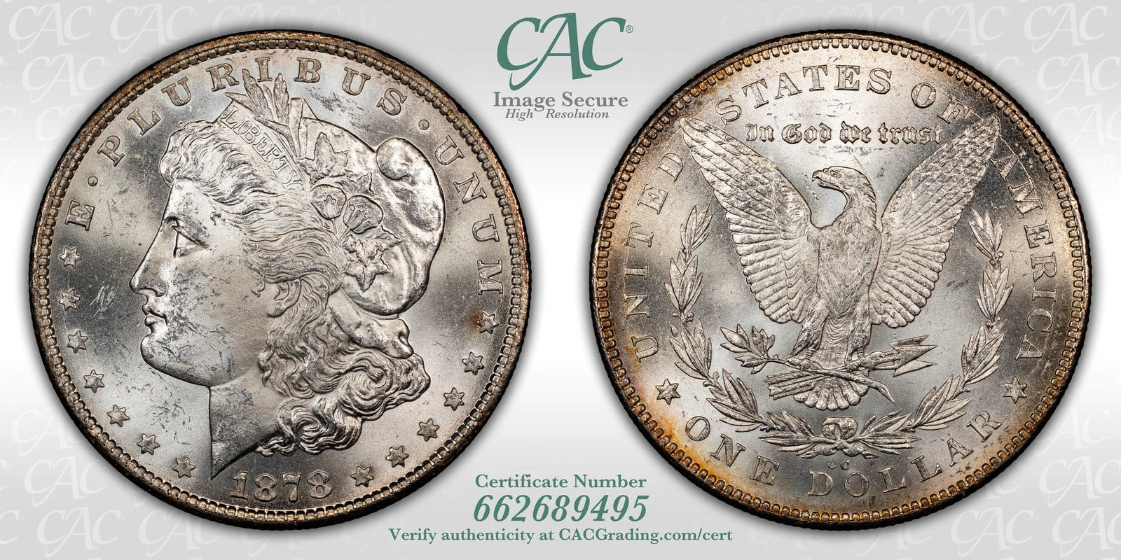 1878-CC (MS63 CAC) Morgan Silver Dollar $1 CACG
