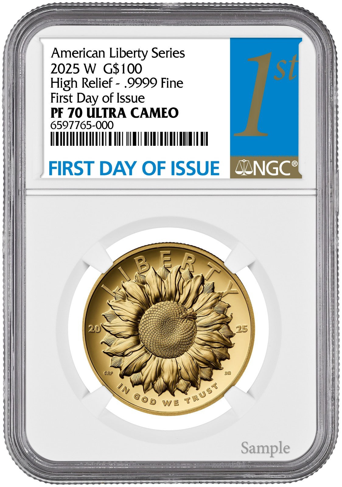 2025-W (PR70DCAM) 1 oz High Relief Gold American Liberty $100 Coin NGC FDOI