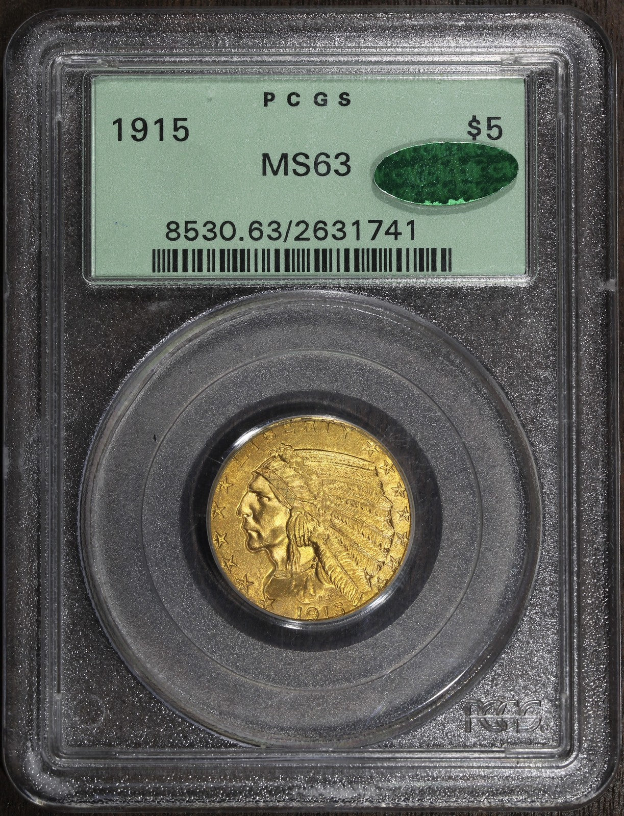 1915 (MS63 CAC) Indian Head Half Eagle $5 PCGS OGH