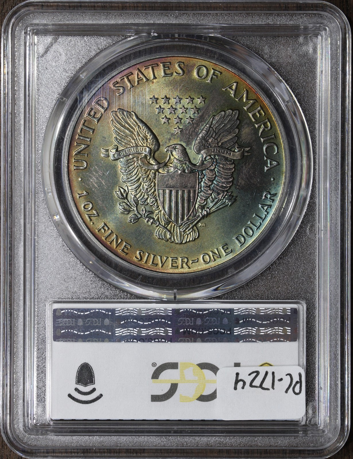 1993 (MS65) Rainbow Toned American Silver Eagle $1 ASE PCGS