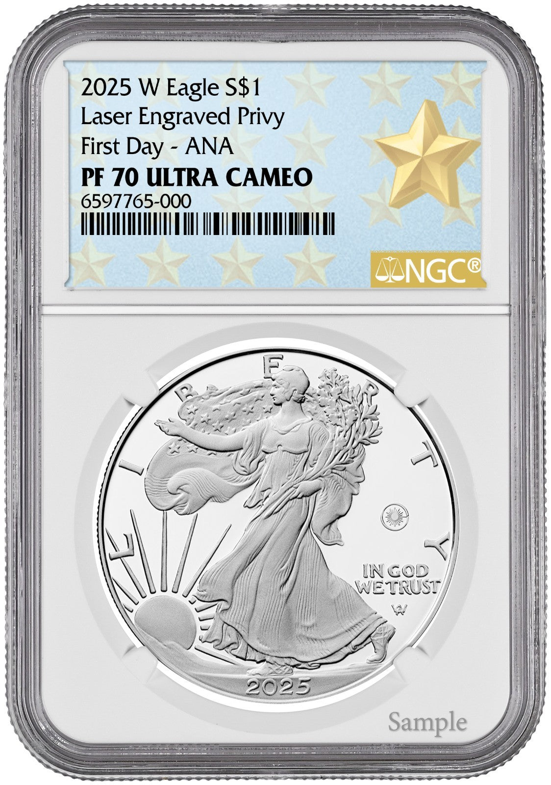 2025-W (PF70) Proof American Silver Eagle ~ LASER Privy ~ $1 NGC First Day - ANA