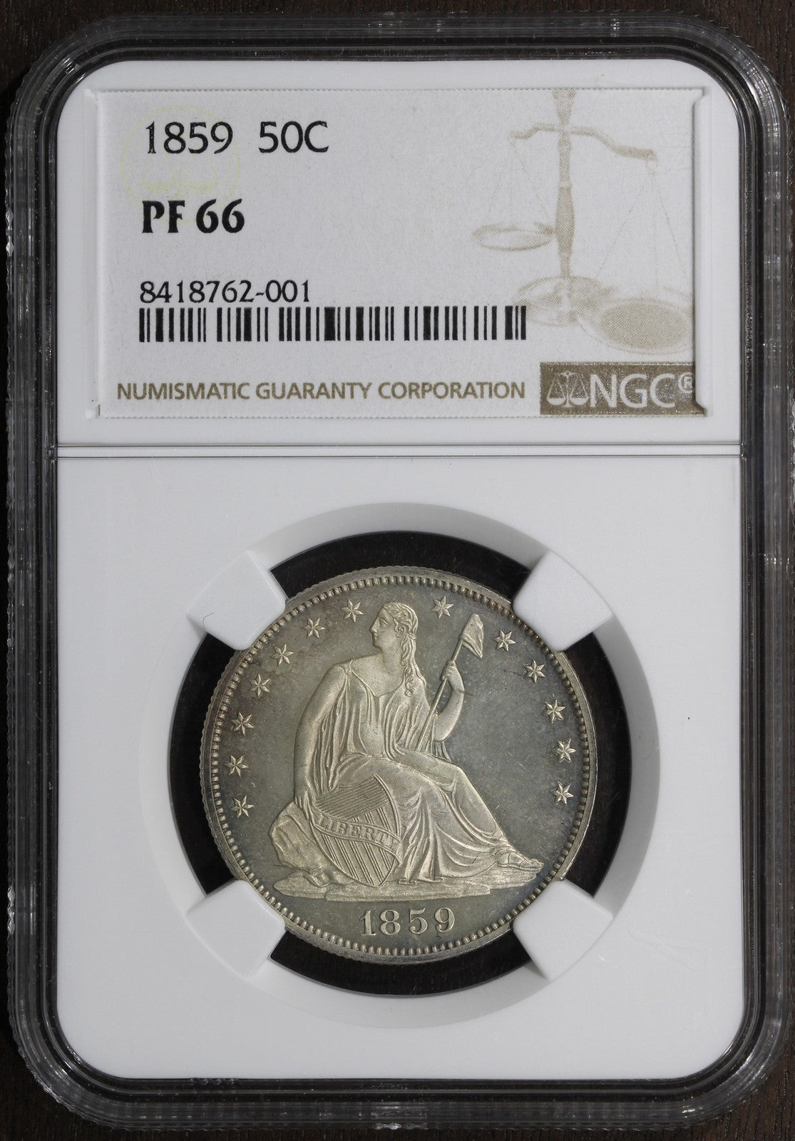 1859 (PF66) Proof Seated Liberty Half Dollar 50C NGC - Reverse Toned