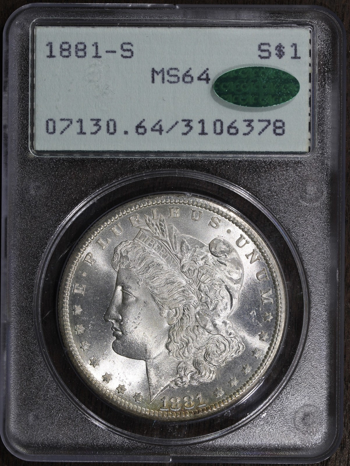 1881-S (MS64 CAC) Morgan Silver Dollar $1 PCGS Rattler
