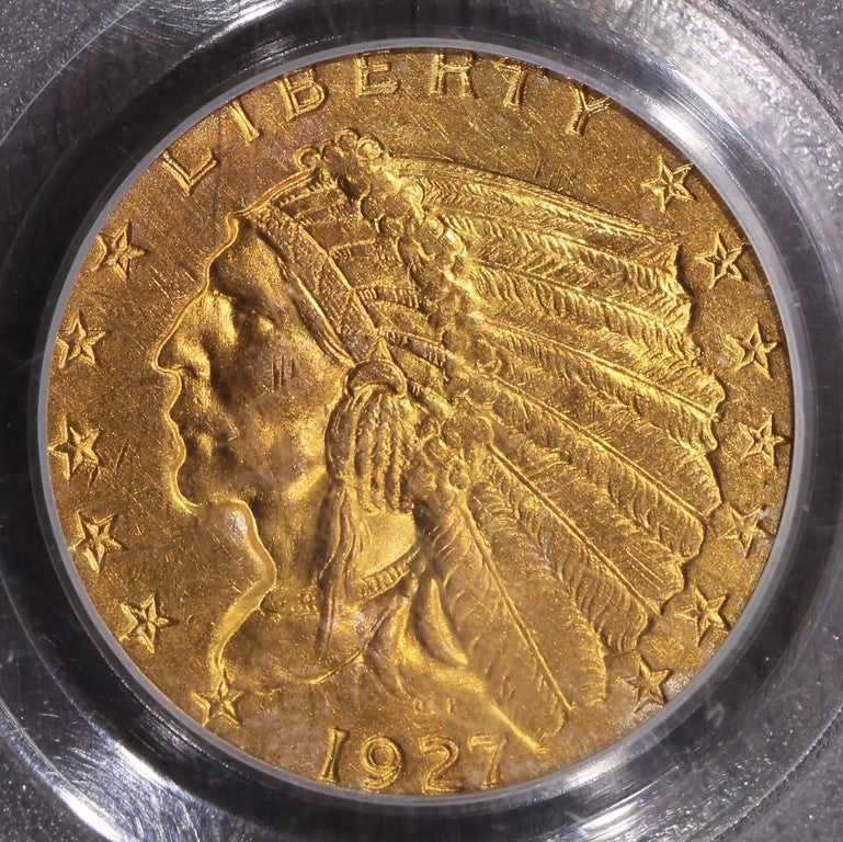 1927 (MS61) Indian Head Gold Quarter Eagle $2.50 PCGS OGH - Toned Gold