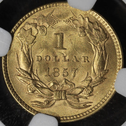 1857 (MS64 CAC) Type 3 Gold Dollar G$1 NGC