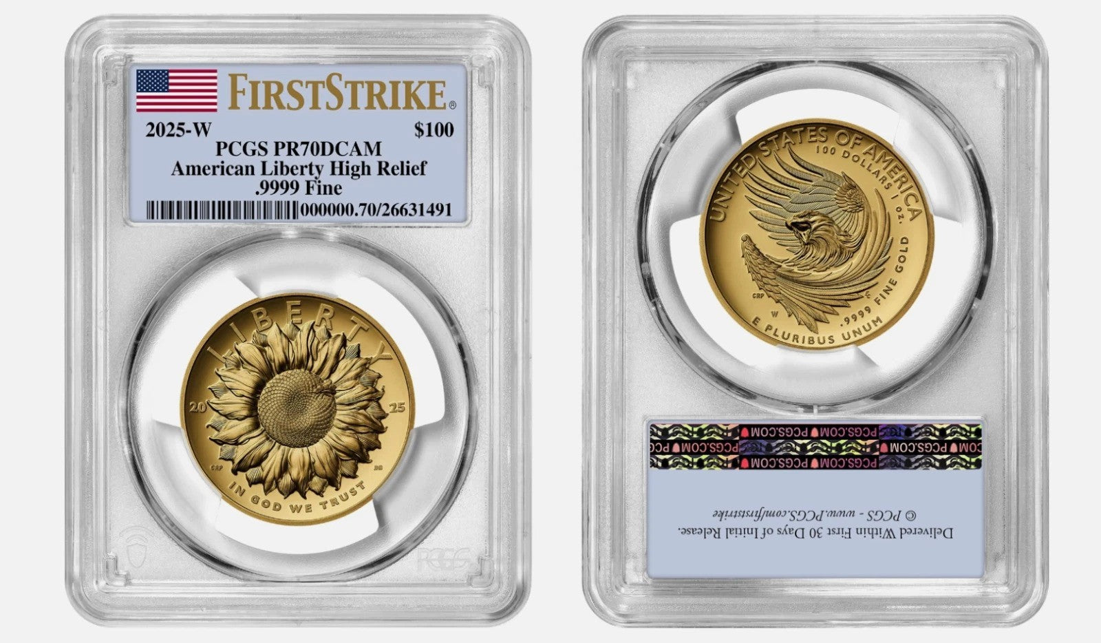 2025-W (PR70) 1 oz High Relief Gold American Liberty $100 Coin PCGS FS Flower