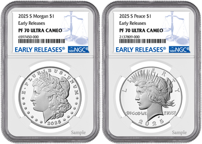 2025-S (PF70) Proof Morgan & Peace Silver Dollar (2 Coin Set) ER NGC Presale
