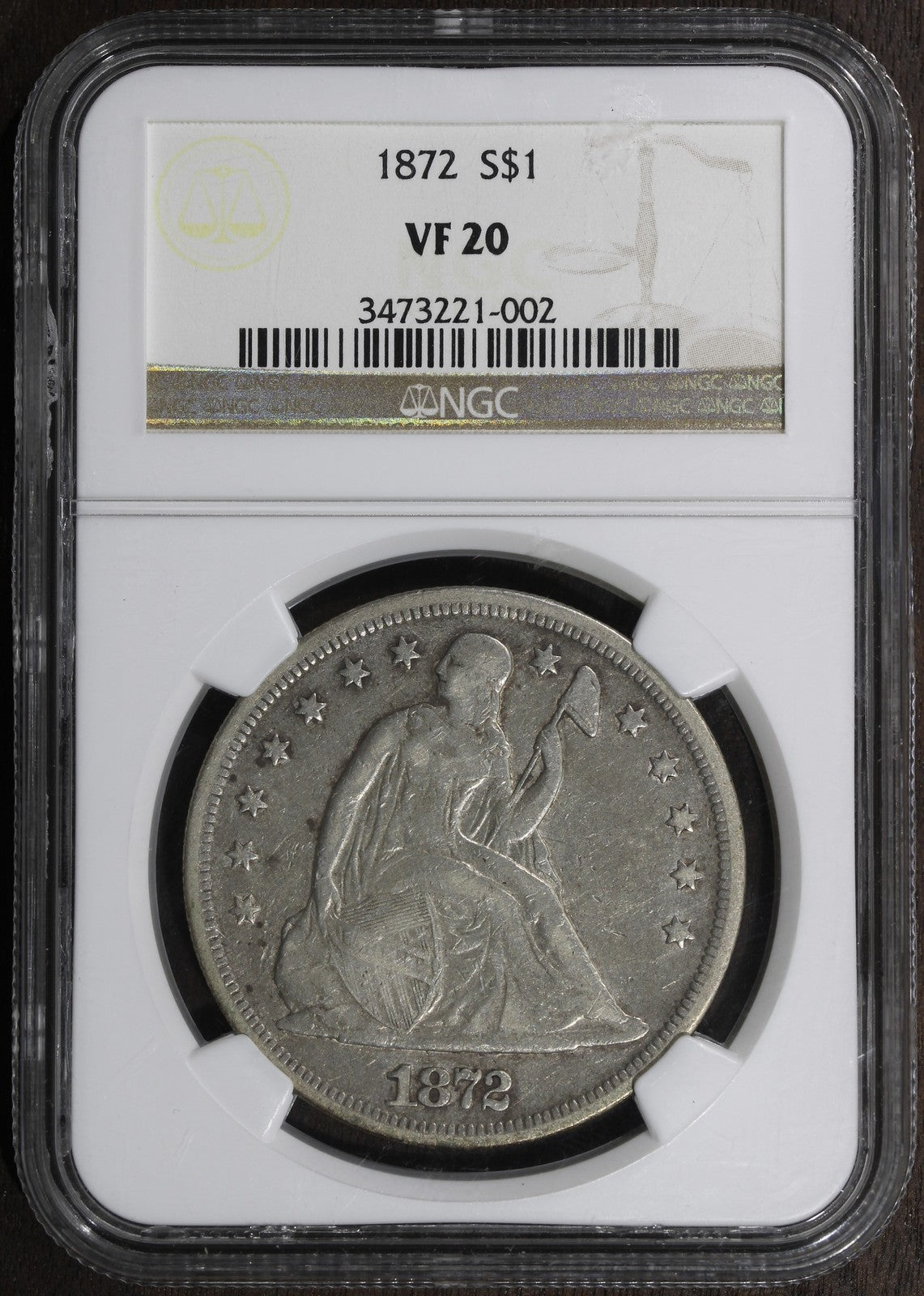 1872 (VF20) Seated Liberty Dollar $1 NGC
