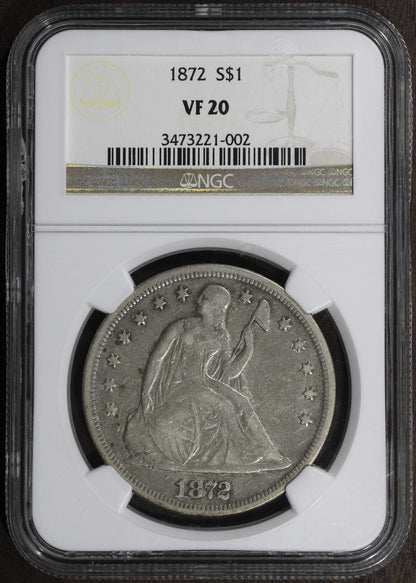 1872 (VF20) Seated Liberty Dollar $1 NGC