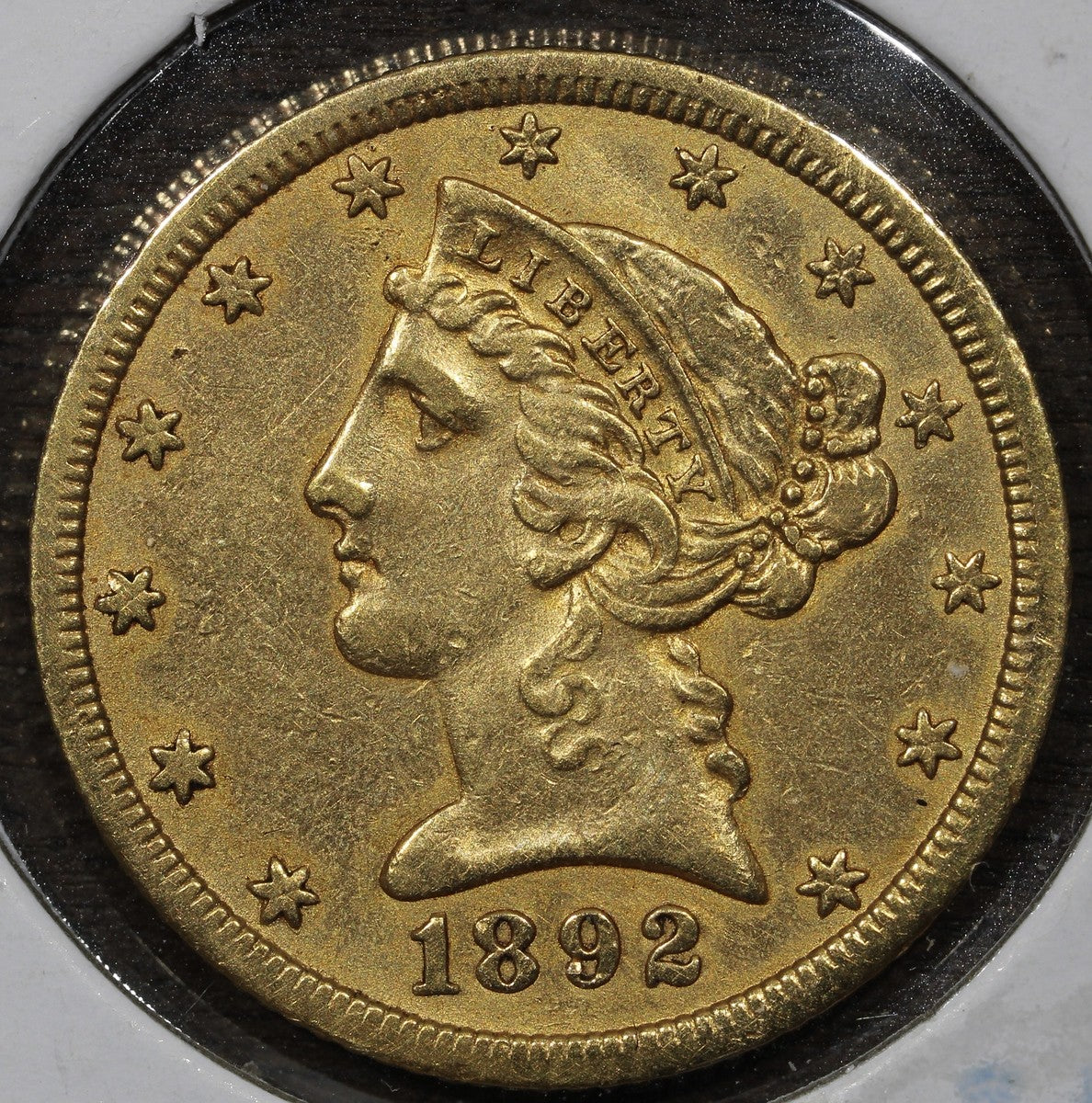 1892-CC Liberty Head Gold Half Eagle $5 - AU About Uncirculated