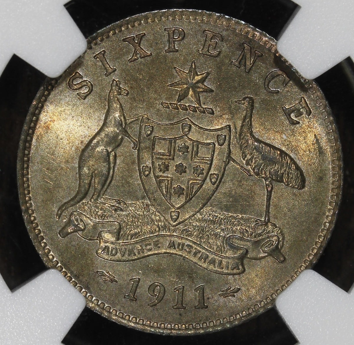 1911 (MS63) Australia Sixpence 6P NGC - Golden Luster
