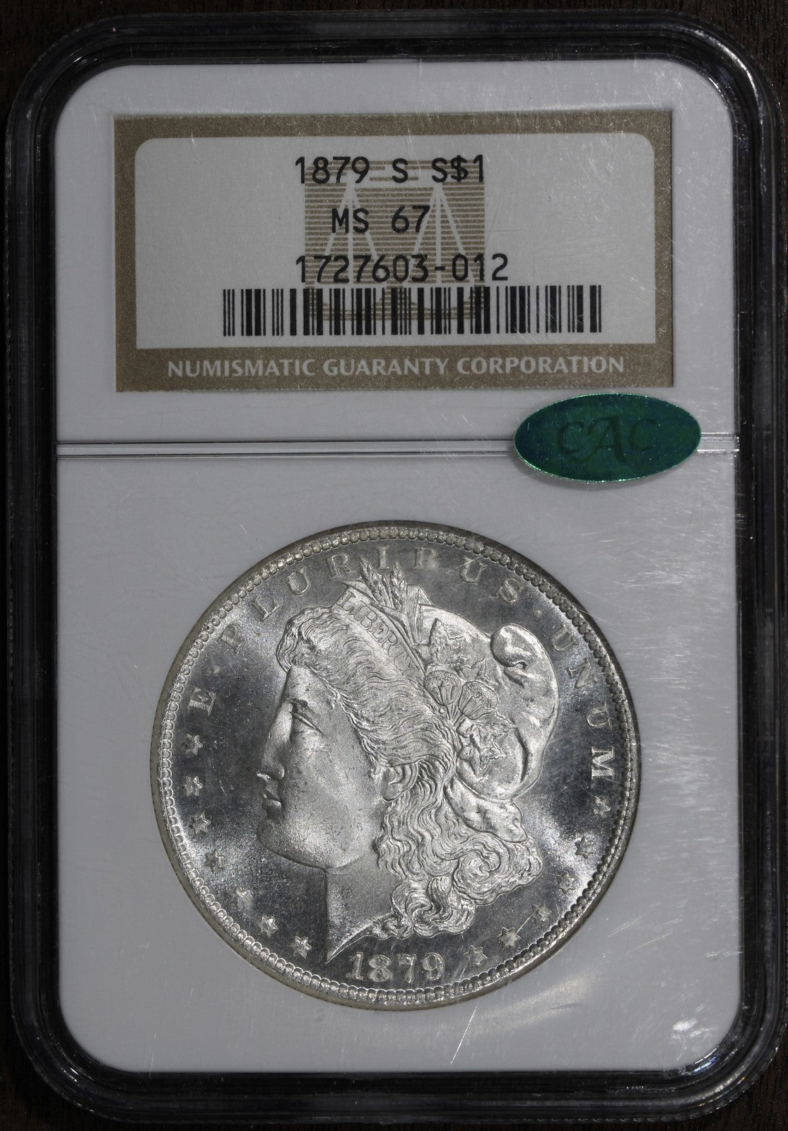 1879-S (MS67 CAC) Morgan Silver Dollar $1 NGC - Prooflike Obverse