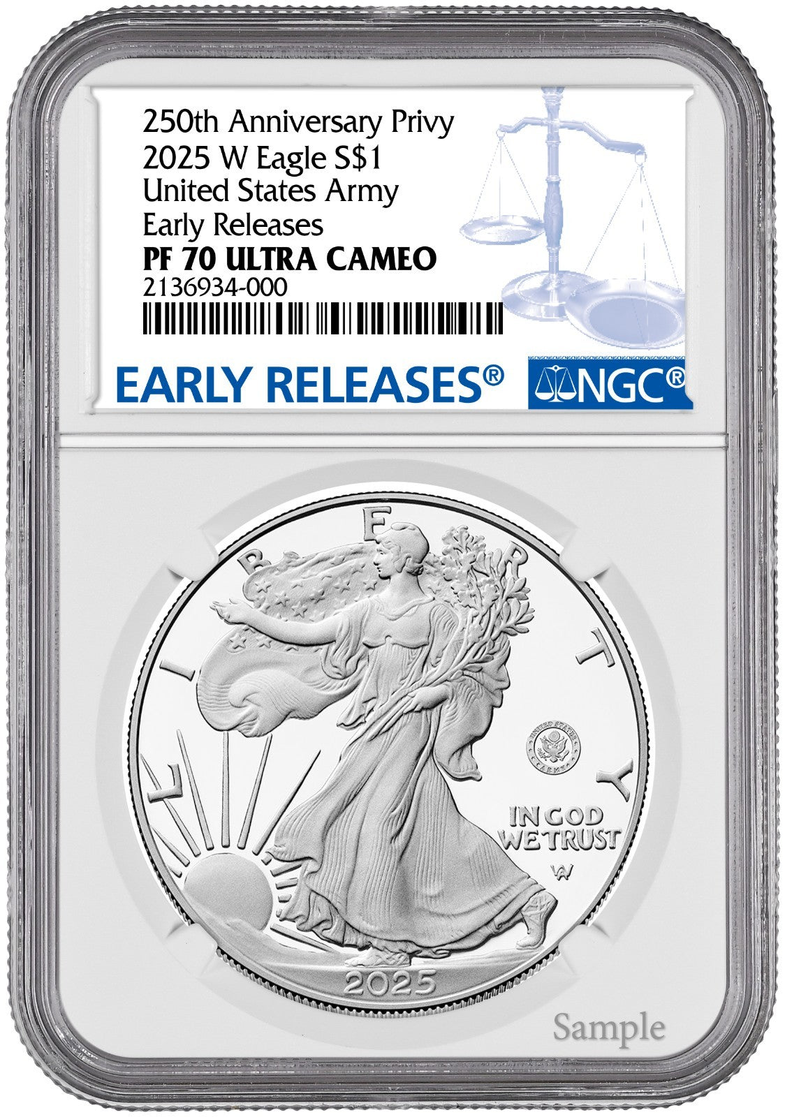 2025-W (PF70) Proof American Silver Eagle  ~U.S. Army Privy~ $1 NGC ER - Presale