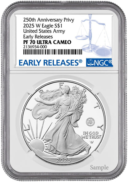 2025-W (PF70) Proof American Silver Eagle  ~U.S. Army Privy~ $1 NGC ER - Presale