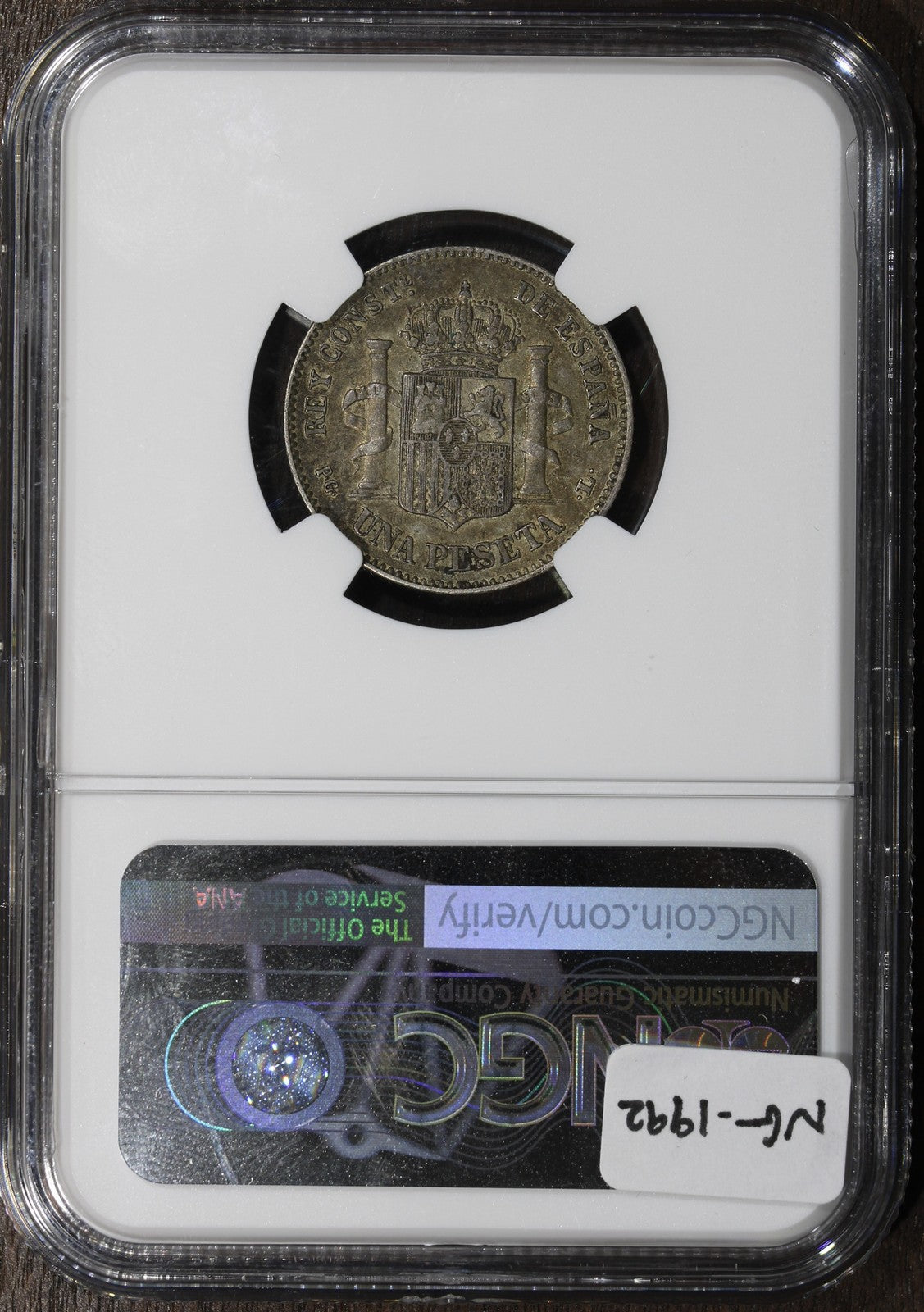 1893 PGL (AU53) Spain 1 Peseta NGC - Rare Two Year Type