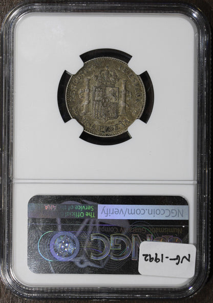 1893 PGL (AU53) Spain 1 Peseta NGC - Rare Two Year Type