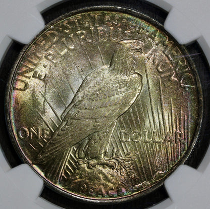 1924 (MS62 CAC) Peace Dollar $1 NGC - Rainbow Toned