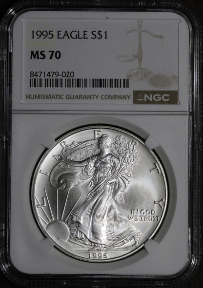 1995 (MS70) American Silver Eagle 1 oz $1 ASE NGC - Perfect 70