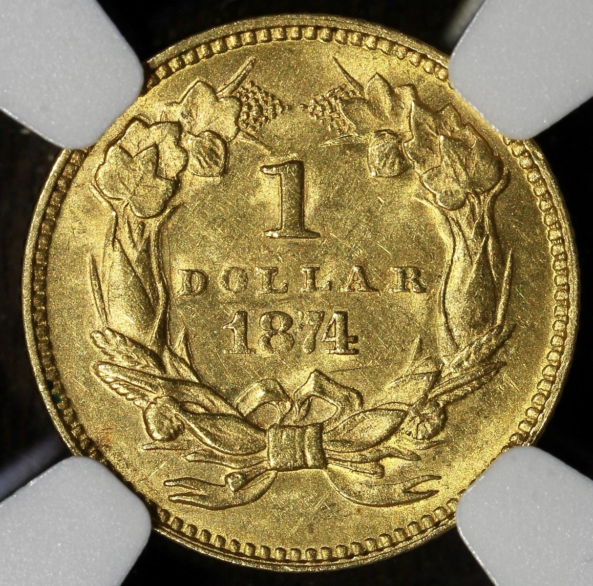 1874 (MS62 CAC) Type 3 Gold Dollar G$1 NGC