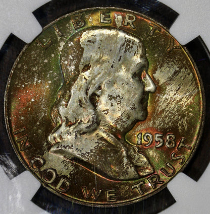 1958-D (MS65* STAR CAC) Franklin Half Dollar 50C NGC - RAINBOW TONED