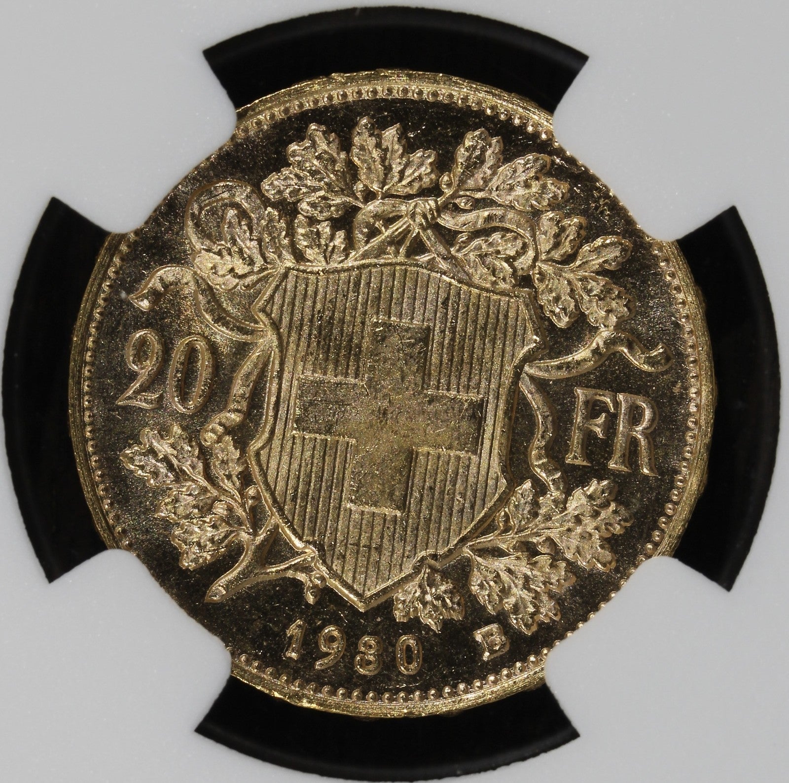 1930-B (MS65) Switzerland Gold 20 Francs 20F NGC - Gem, Prooflike Fields