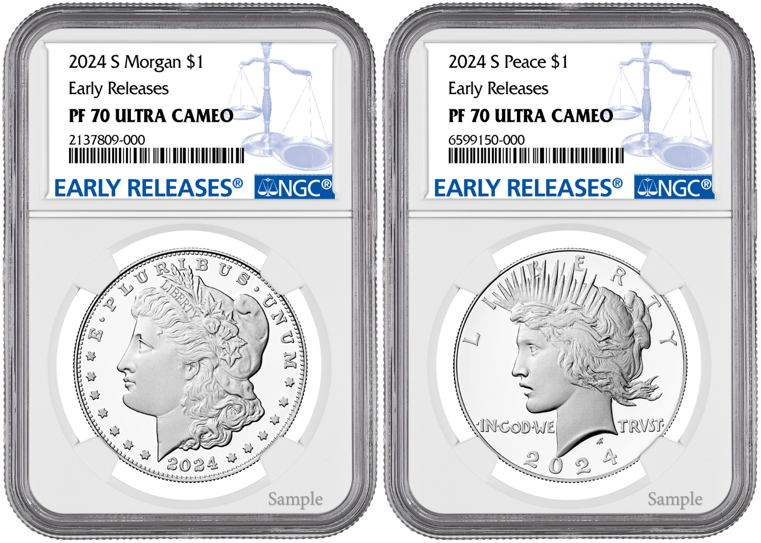 2024-S (PR70) Proof Morgan & Peace Dollar (2 Coin Set) Early Release ER NGC