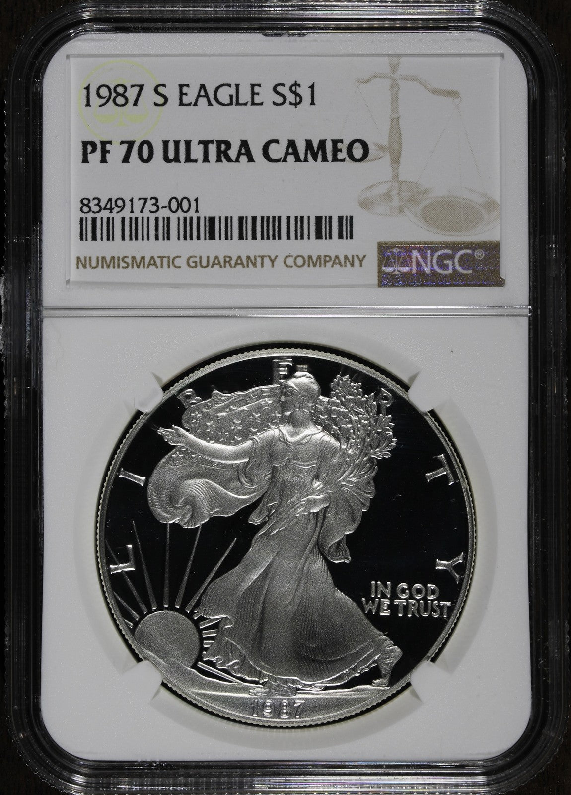 1987-S (PF70 Ultra Cameo) 1 oz Proof American Silver Eagle $1 NCG
