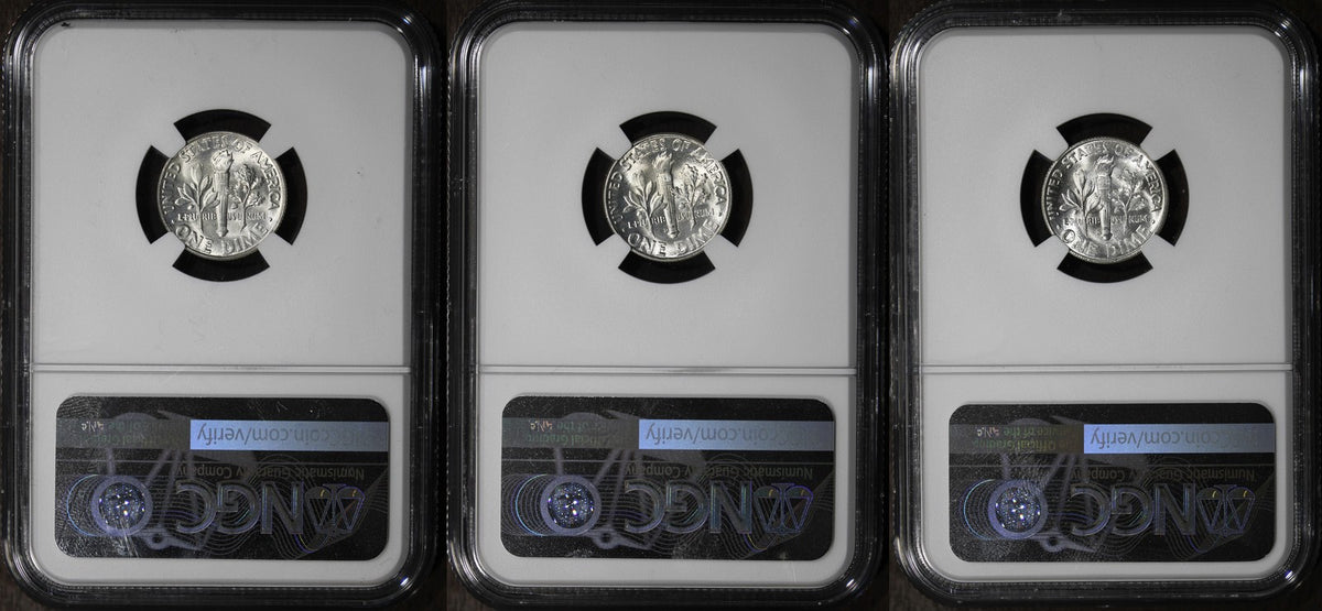 1946-P/D/S (MS66) Roosevelt Dime Three Coin Set 10C NGC