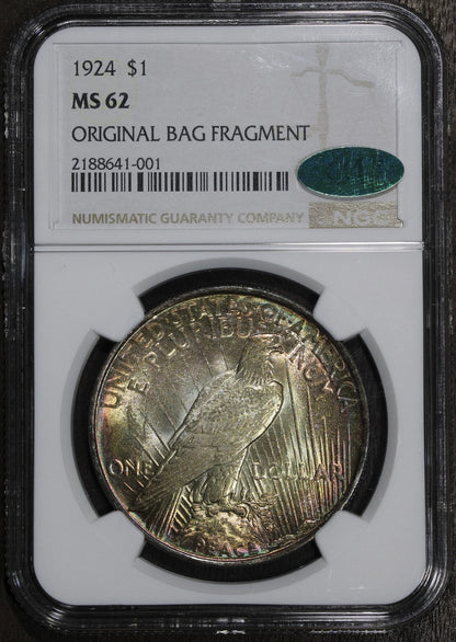 1924 (MS62 CAC) Peace Dollar $1 NGC - Rainbow Toned