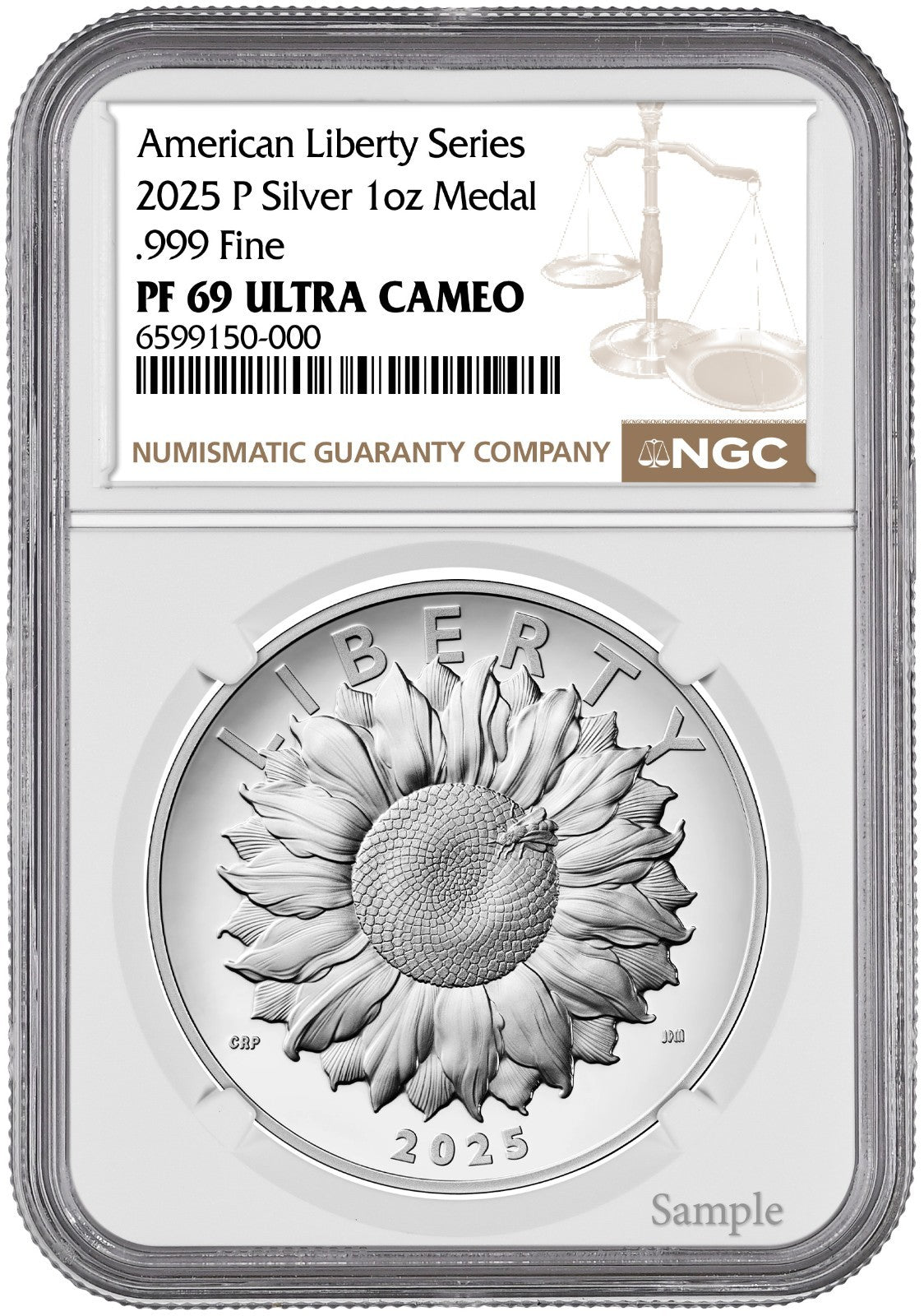 2025-P (PR69) 1 oz High Relief Silver American Liberty Medal NGC SunFlower