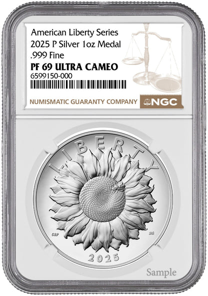 2025-P (PR69) 1 oz High Relief Silver American Liberty Medal NGC SunFlower