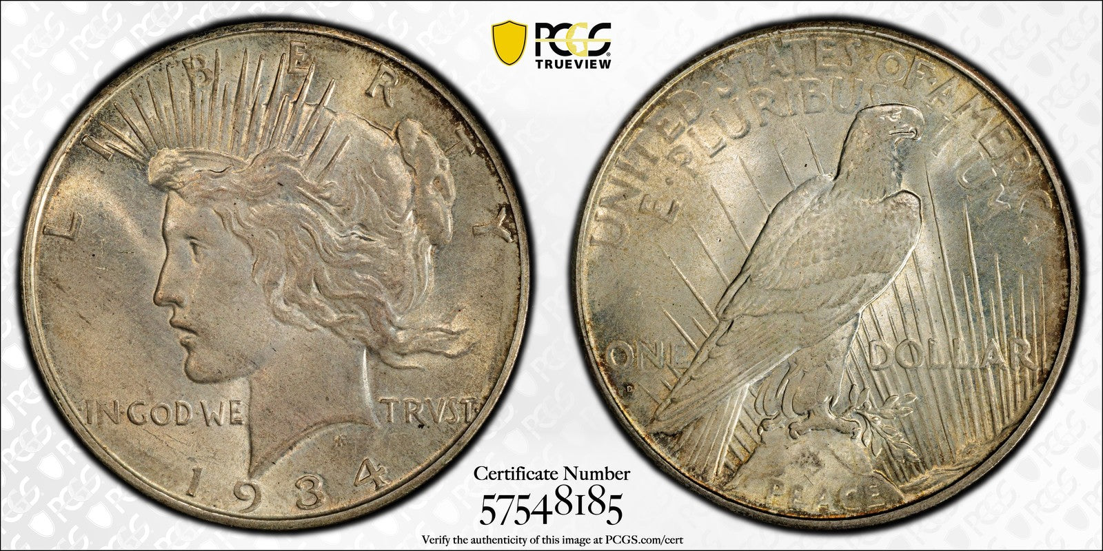 1934-D (MS65) Peace Silver Dollar $1 PCGS - Lovely Original Gem