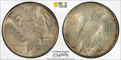 1934-D (MS65) Peace Silver Dollar $1 PCGS - Lovely Original Gem