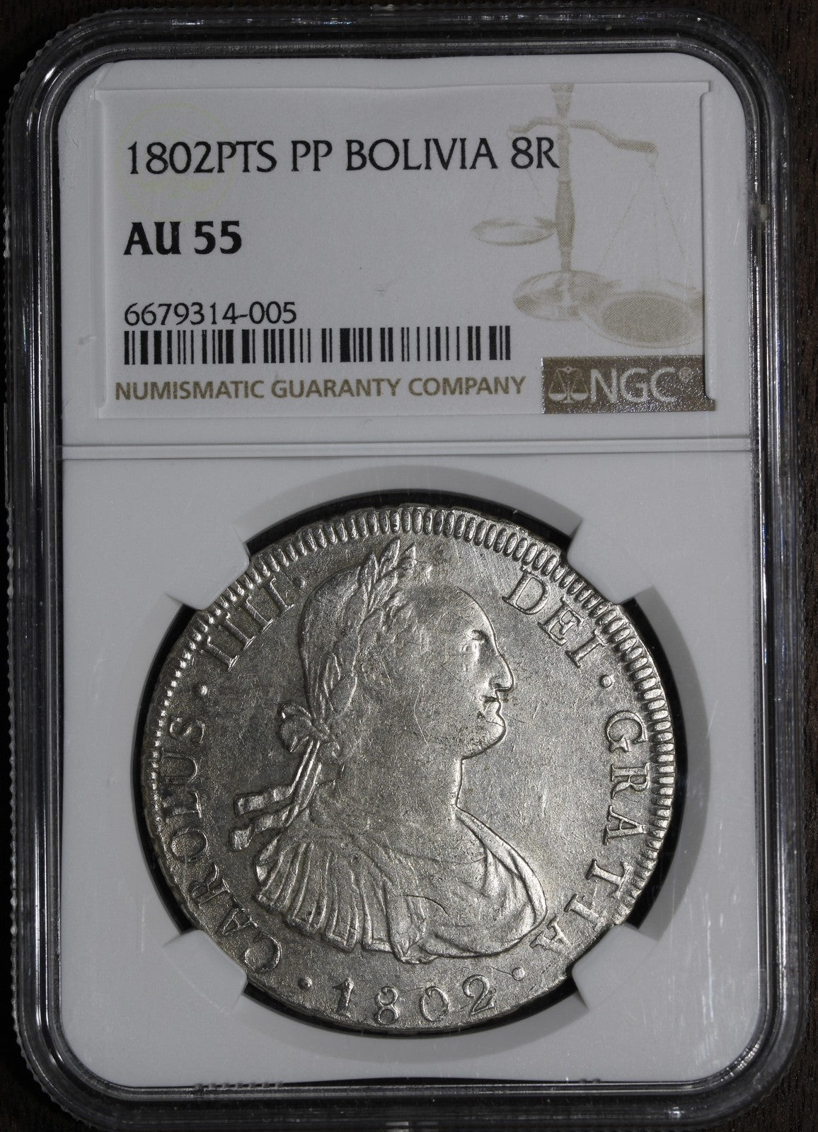 1802-PTS (AU55) Bolivia 8 Real 8R NGC - Potosi Mint