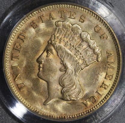 1878 (MS64+ CAC) Indian Princess Three Dollar Gold Piece $3 PCGS - PLUS