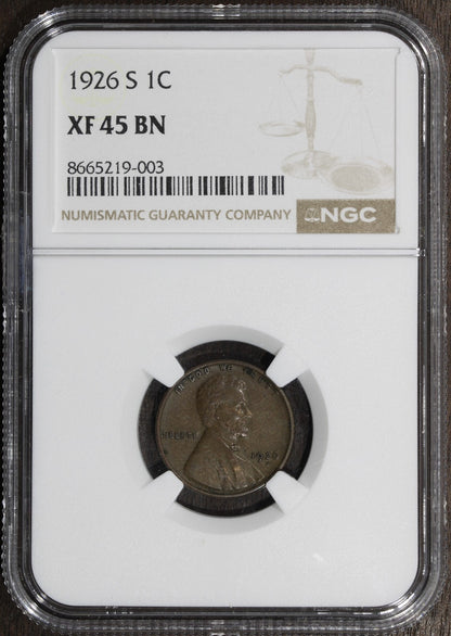 1926-S (XF45 BN) Lincoln Wheat Cent 1C NGC - Much Better Date