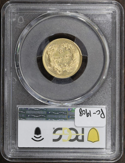 1854 (AU58) Indian Princess Three Dollar Gold Piece $3 PCGS - Beautiful